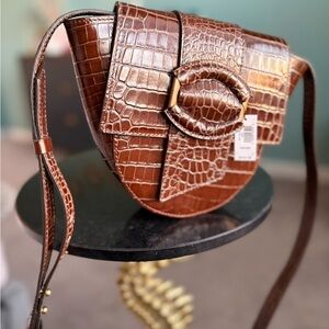 NEW Banana Republic MINI GIA CROSSBODY BAG Embossed Crocodile Brown Color